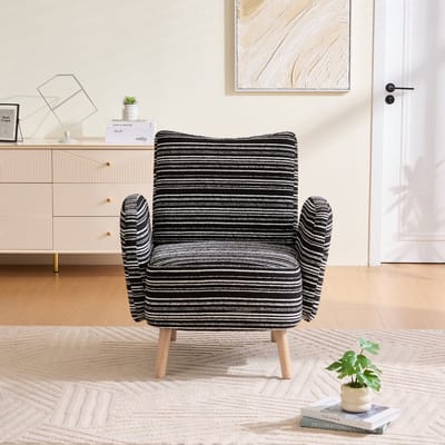 MODFU - Fauteuil - Zijvak En Ergonomische Rugleuning - Modern - Woonkamer - Bouclé - Zwart - 77 X 81 X 87 Cm