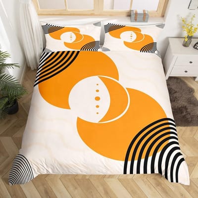 Mid Century Modern Dekbedovertrek Set King Abstract Geometrisch Balans Vormen Regenboog Zon Cirkels Boho Dekbedovertrek Beddengoed Sets AU Single(140*210cm)3pcs