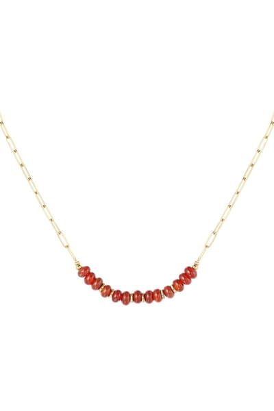 Schakelketting met stenen kralen Cognac Stainless Steel