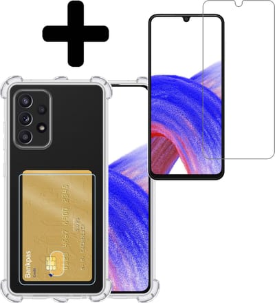 Hoesje - Geschikt voor Samsung Galaxy A33 - Met Screenprotector - En Pashouder - En Kaarthouder - Telefoon Hoes Shockproof - Siliconen Case - Back Cover - Shock Proof - Pasjes Houder - Telefoonhoesjes - Transparant