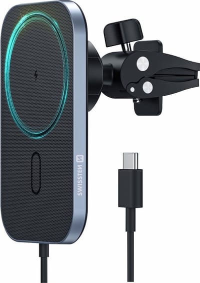 Swissten Telefoonhouder - Ventilatierooster - Draadloze oplader - 15W - Geschikt voor Apple iPhone 12/13/14/15 - Zwart