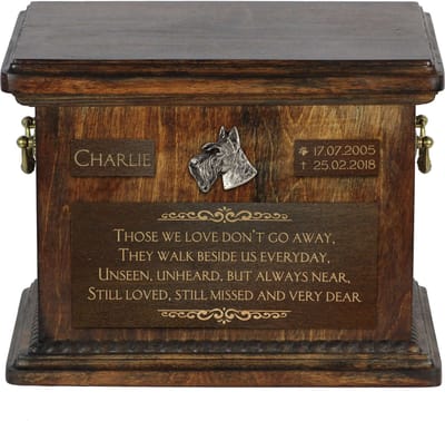 Persoonlijke urn voor Scottish Terrier met gravure en herdenkingsdoos