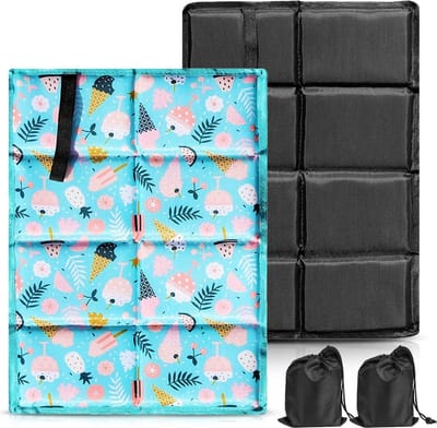 Thermo outdoor zitkussen, opvouwbaar zitkussen, outdoor zitkussen voor kinderen, wandelzitkussen met praktische tas voor onderweg, stadionkussen (zwart en blauw)