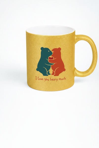 Gouden Glitter Mok met Romantische Liefdes Beren - 'I Love You Beary Much' Cadeau