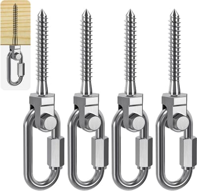 Heavy Duty 304 Roestvrijstalen Schommelhangers, Set van 4 voor Veranda, Yoga Hangmat en Bokszak met 180° Rotatie