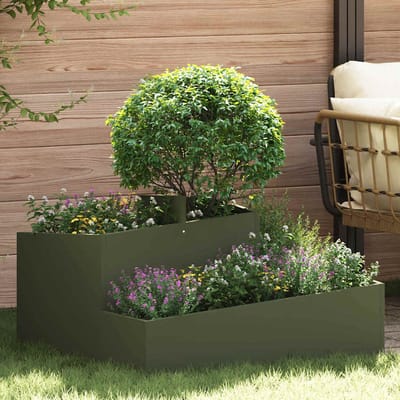 vidaXL - Plantenbak - Olijfgroen - 80 - x - 80 - x - 50 - cm - Koudgewalst - staal