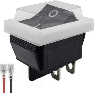 ProRide Wipschakelaar ON-OFF KCD4-202 - met Wit kapje en Aansluitkabel - 2 Polig - 250V/16A - 30x22mm - Zwart zonder lampje