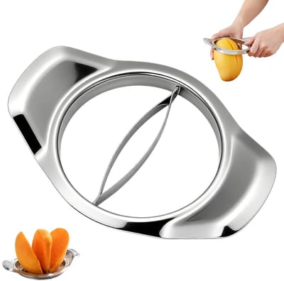 Fruitsnijder - Mango-ontpitter - Roestvrijstalen snijder - Zilver - Roestvrijstalen mango-ontpitter - Vaatwasmachinebestendig - Geschikt voor het maken van fruitsalades en desserts