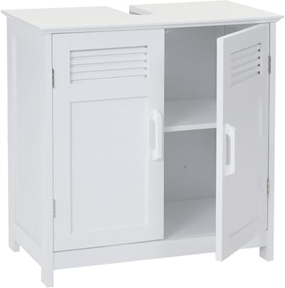 wastafelonderkast - badkamerkast - badkamermeubel--bamboe - 60x60x30 cm - wit