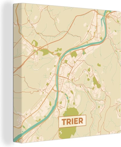 Canvas Schilderij Trier - Vintage - Kaart - Plattegrond - Stadskaart - 20x20 cm - Wanddecoratie