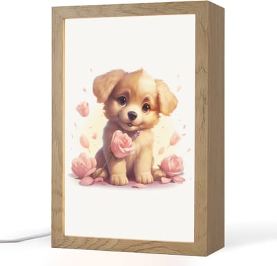 Nachtlampje 20x30 cm - Kinder lampje - Hond - Bloemen - Roze - Meisjes - Kind - Tafellamp kinderkamer - Slaapkamer lamp - Bedlamp kinderen - Kinderlampje stopcontact - Wandlamp babykamer - Nachtlampjes