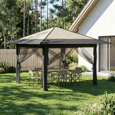 vidaXL - Tuinpaviljoen - met - 4 - Zijwanden - 3,3 - x - 3,3 - m - Crème - en - Antraciet