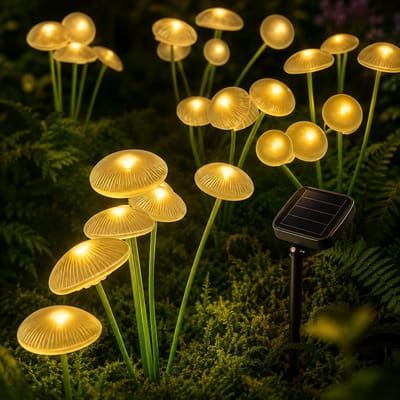 PolkaHome Solar Paddenstoel Lampen voor Buiten – 10 Warmwitte LED Tuinlampen – 64 cm – 2 Lichtstanden – Waterdicht IP44 – Decoratieve Tuinverlichting op Zonne-energie – Sfeerverlichting voor Tuin, Terras en Balkon