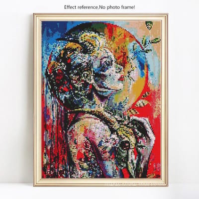 Mosaïque Diamant Disposition Complète Filles Peinture Diamant Pierres Rondes Image Portrait 20X30 black