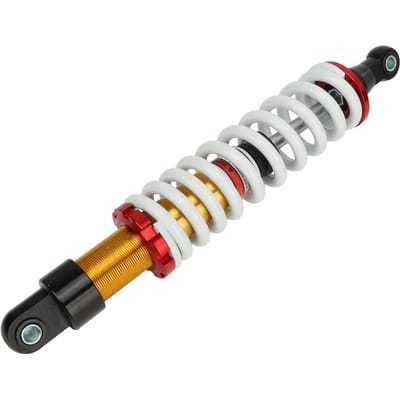 Motorfiets schokdemper met 380 mm hartafstand en verstelbare demping voor crossmotoren van 90 cc tot 250 cc.