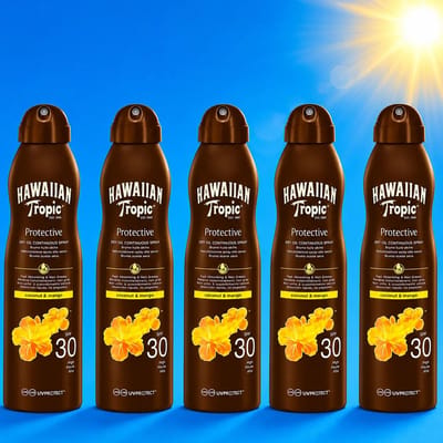 5 x Hawaiian Tropic - Zonnebrand - Island Glow Dry Oil Continuous Spray SPF 30 - Hydraterend & Beschermend - 177 ml - Zonnescherm Spray - Zonbescherming Spray - Droge Olie Spray - SPF 30 - Zonbescherming Huid