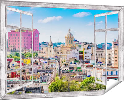 Gards Tuinposter Doorkijk Havana Stad in Cuba - 150x100 cm - Tuindoek - Tuindecoratie - Wanddecoratie buiten - Tuinschilderij