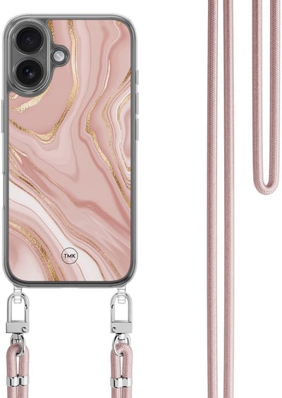 Casevibes - Telefoonhoesje met koord - Geschikt voor Apple iPhone 16 - Rose marble - Roze - Marmer