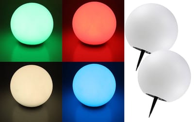 Trango Set van 2 IP65 LED solar lamp SO-002*2 in 25cm diameter wit mat met 3000K warm witte LED & RGB kleurverandering LED *SNOWY* Solar Ball Light Light Globe Lamp, Outdoor Light, Globe Lamp, Garden Lamp
