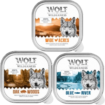 6x300g Adult Mixpaket: Wild Zwijn, Kip, Vis Wolf of Wilderness Hondenvoer