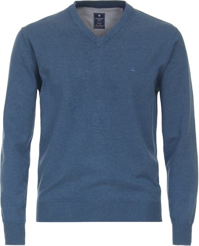 Redmond heren trui katoen - V-hals - blauw (middeldik)