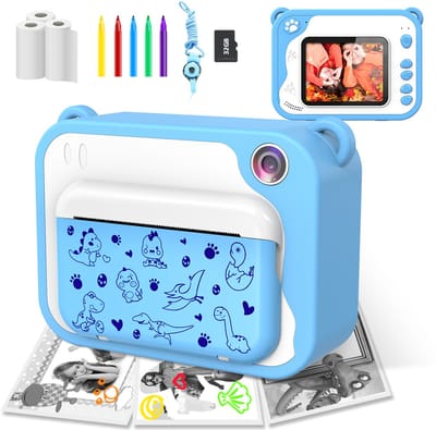 jumalu 3-in-1 Kindercamera – Instant Print Speelcamera met 32GB SD-kaart – Digitale Foto & Video Camera voor Kinderen – Blauw