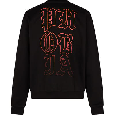 Lichtgewicht herensweatshirt met ronde hals, mondprint, ronde hals, zwart/oranje