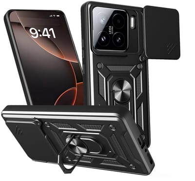 MobyDefend Hoesje - Geschikt voor Xiaomi 15 - Pantsercase Met Draaibare Ring - Zwart