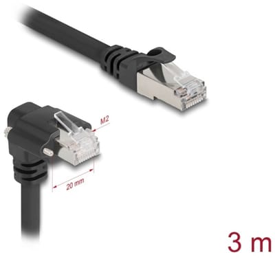 Delock GigE Kamera Cable RJ45 plug 90° angled with screws to RJ45 plug Cat.6 S/FTP 3 m black