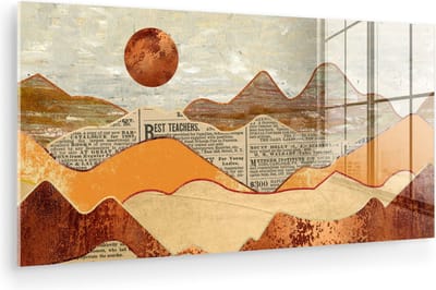 MuchoWow® Glasschilderij 40x20 cm - Schilderij acrylglas - Vintage - Krant - Brons - Abstract - Landschap - Kleuren - Foto op glas - Muurdecoratie woonkamer - Wanddecoratie slaapkamer - Schilderijen