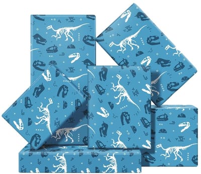 Dailygoods- Inpakpapier Dinosaurus Fossiele Botten - Cadeaupapier Kinderen - Inpakpapier Verjaardag - Inpakpapier Rollen - Decoratieve Verpakking - 4 Vellen 50x70cm