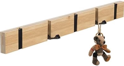 PromoHome Opvouwbare Wandkapstok met 5 Inklapbare Haken voor Jassen, Hoeden, Tassen en Meer - Natuurlijk Houten Design voor Hal, Slaapkamer of Badkamer