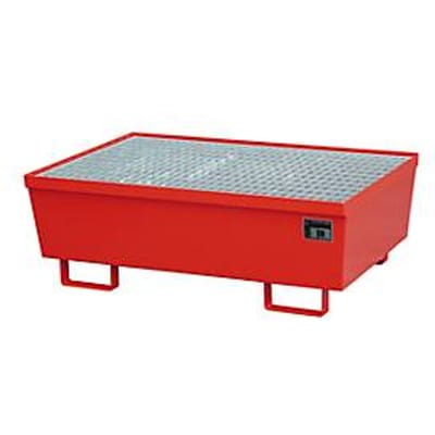BAUER AM-2 opvangbak, met rooster, staal, 225 l, B 1200 x D 800 x H 415 mm, rood
