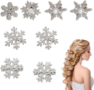 Dailygoods- Haarspelden Sneeuwvlokken - 8 Stuks - Zirkonia Steentjes - Winter Accessoires - Perfect voor Feestdagen - Duurzaam Design - Haarsieraden