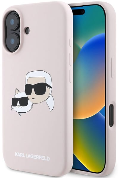 Karl Lagerfeld Silicone Nauble Heads Print MagSafe Case for iPhone 16 - Pink