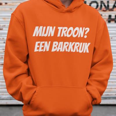 Oranje Koningsdag Hoodie Mijn Troon? Een Barkruk - MAAT XS - Feestkleding & Carnavalskleding