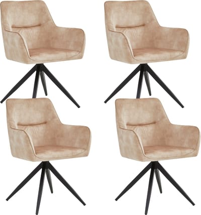 Colenis® - Tess Eetkamerstoel - Set Van 4 - Beige - Adoré Velvet - Met armleuning