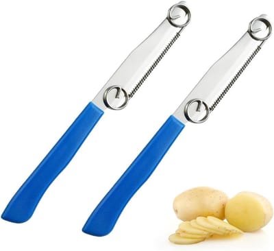 2-in-1 Multifunctionele Snijmes voor Fruit en Groenten, Snelle Snijkracht met Verstelbare Veer en RVS Schiller, 2 Stuks