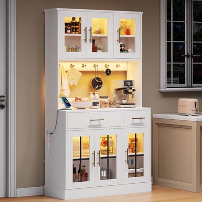 Buffetkast - 180x100 cm - Landelijke Kast met LED en Stopcontact - 6 Deuren 2 Lades - Wit