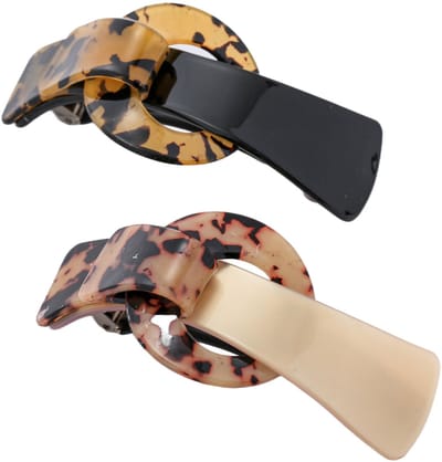 Emilie collection - haarspeld - groot - 2 stuks - zwart - crème - bruin - panterprint