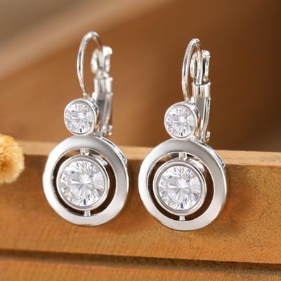 Boucles d'oreilles pendantes élégantes à double anneau avec pierres gemmes artificielles en cuivre - Bijoux pour femmes pour banquets et fêtes brown