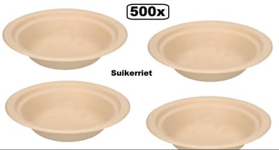 500x Schaaltje/Soepkom suikerriet 400ml natuurlijke kleur - soepkom schaaltje biologisch afbreekbaar soep salade bowl