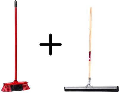 Synx Tools Binnenbezem Rood + Vloertrekker 35cm met Steel 150cm - Kamerveger – Vloerreiniger – Moppen - Zachte bezem met steel 130cm