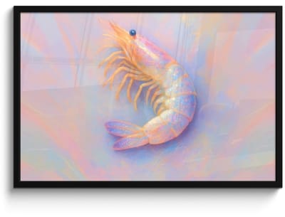 Poster in lijst - Fotolijst 90x60 cm - Posters - Garnaal - Subtiele structuur - Blauw - Roze - Posterlijst zwart - Decoratie - Wanddecoratie woonkamer - Muurdecoratie slaapkamer