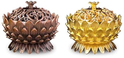 MTTproducts- Wierookbrander set van 2 - Wierookhouder - Lotus design - Zinklegering - Mini-wierookbrander - Wierookschaal 5 cm hoog - Diameter 7 cm