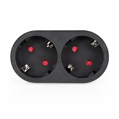Elektrawebshop Stopcontact stekker 2 voudig zwart horizontaal met randaarde - 226655