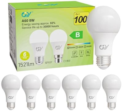 E27 LED Lamp B-Klasse, 8W (100WEquivalent), 1521 Lumen, 3000K Warm Wit, Energiezuinige A60 LED Lamp
