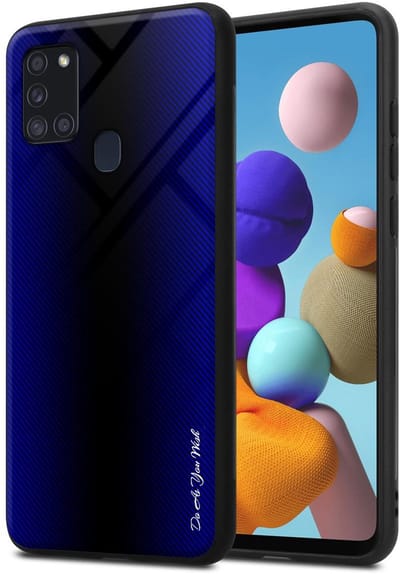 Cadorabo Hoesje geschikt voor Samsung Galaxy A21s in KOBALT PAARS - Beschermhoes gemaakt van TPU silicone Case Cover en achterkant van gehard glas