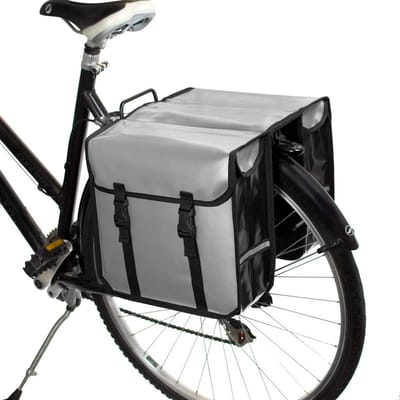 Waterdichte Dubbele Fietstas voor Fiets | Praktische Boodschappentas in Zilver-Grijs
