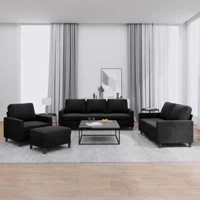 vidaXL - 4-delige - Loungeset - met - kussens - fluweel - zwart